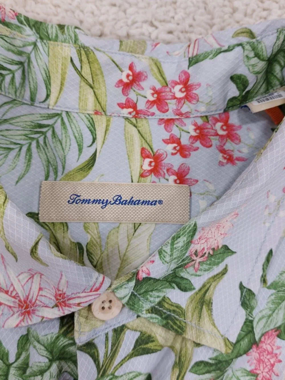 Tommy Bahama 100% Silk Hawaiian Shirt Mens 2XB, Blue Floral Tiki Aloha, 2XL Big
